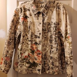 CHICO'S BEIGE PRINT DENIM JACKET CHICO'S SIZE 3 EXCELLENT